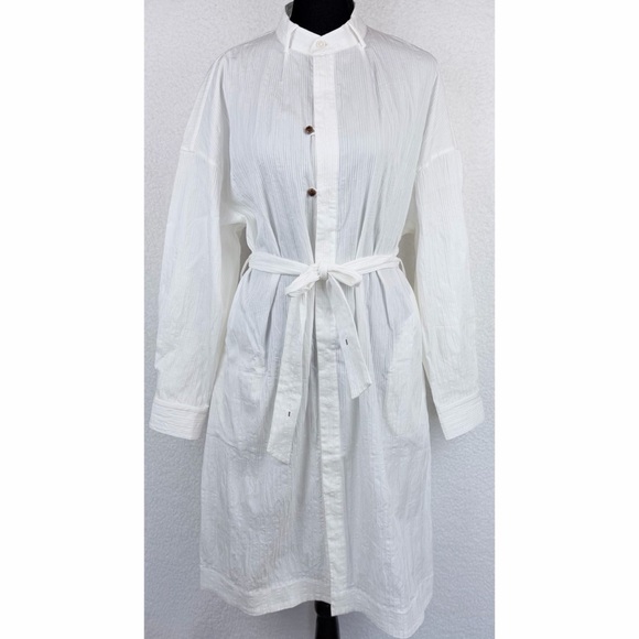 ZiiLam Dresses & Skirts - ZIILAM • White Modern Long Sleeve Belted Shirt Dress, S